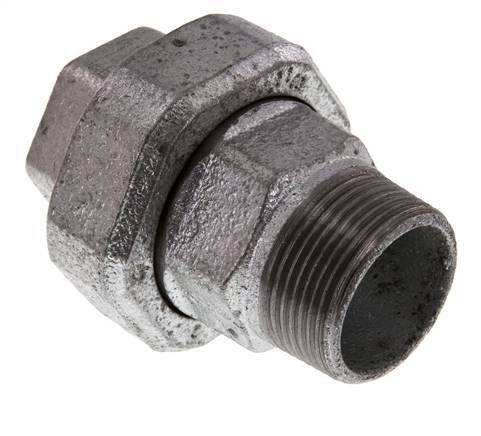 Rp 1 1/4'' x R 1 1/4'' F/M Zinc plated Cast iron Double Nipple 3-pieces with Conically sealing 25 Bar