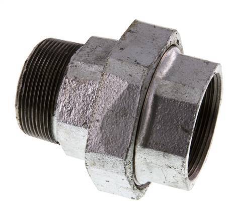Rp 2'' x R 2'' F/M Zinc plated Cast iron Double Nipple 3-pieces with Flat sealing 25 Bar