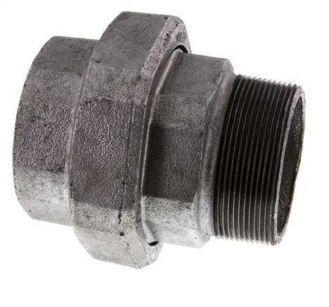 Rp 2 1/2'' x R 2 1/2'' F/M Zinc plated Cast iron Double Nipple 3-pieces with Conically sealing 25 Bar