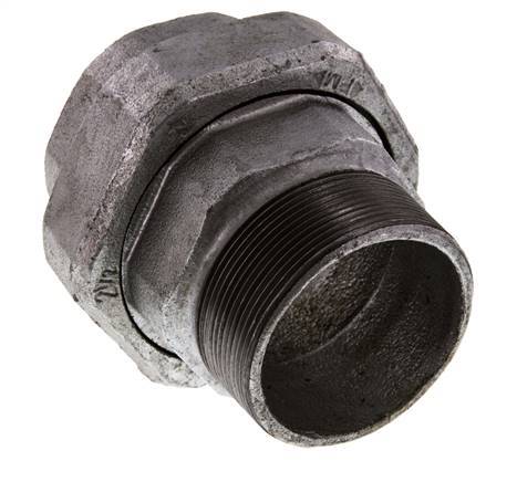 Rp 2 1/2'' x R 2 1/2'' F/M Zinc plated Cast iron Double Nipple 3-pieces with Conically sealing 25 Bar