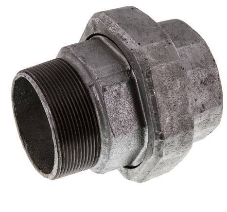 Rp 2 1/2'' x R 2 1/2'' F/M Zinc plated Cast iron Double Nipple 3-pieces with Conically sealing 25 Bar