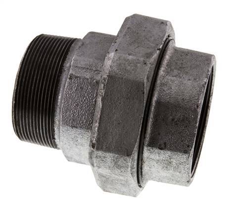 Rp 2 1/2'' x R 2 1/2'' F/M Zinc plated Cast iron Double Nipple 3-pieces with Conically sealing 25 Bar