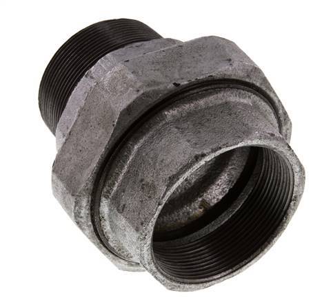 Rp 2 1/2'' x R 2 1/2'' F/M Zinc plated Cast iron Double Nipple 3-pieces with Conically sealing 25 Bar