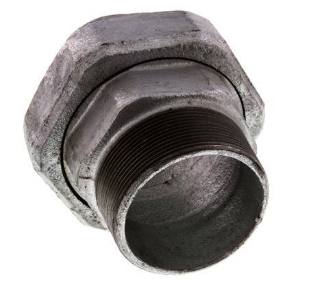 Rp 2 1/2'' x R 2 1/2'' F/M Zinc plated Cast iron Double Nipple 3-pieces with Flat sealing 25 Bar
