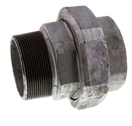 Rp 2 1/2'' x R 2 1/2'' F/M Zinc plated Cast iron Double Nipple 3-pieces with Flat sealing 25 Bar