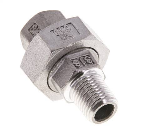 1/4'' NPT x 1/4'' NPT F/M Stainless steel Double Nipple 3-pieces with Conically sealing 16 Bar