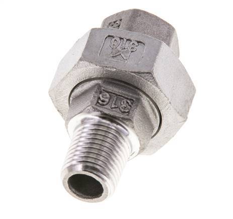 1/4'' NPT x 1/4'' NPT F/M Stainless steel Double Nipple 3-pieces with Conically sealing 16 Bar
