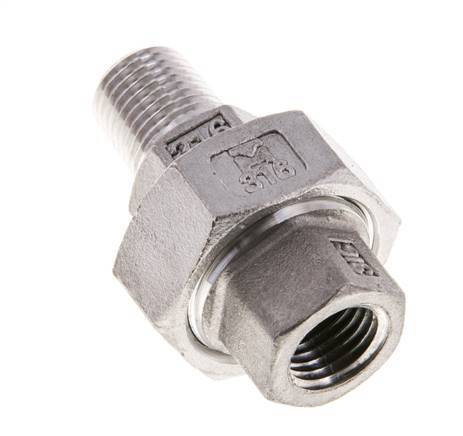 1/4'' NPT x 1/4'' NPT F/M Stainless steel Double Nipple 3-pieces with Conically sealing 16 Bar