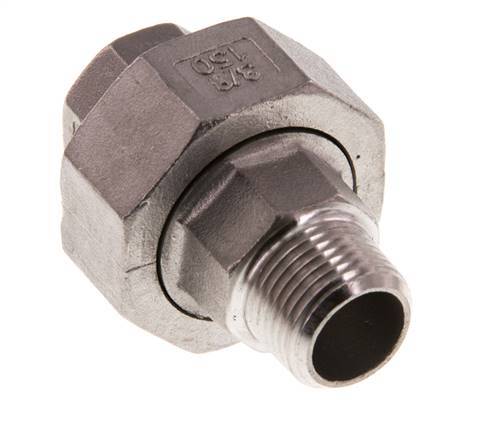 Rp 3/8'' x R 3/8'' F/M Stainless steel Double Nipple 3-pieces with Conically sealing 16 Bar