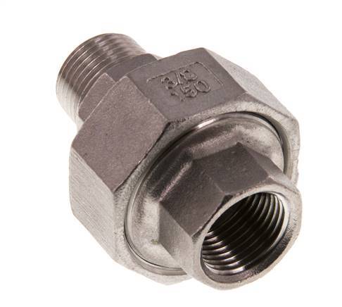 Rp 3/8'' x R 3/8'' F/M Stainless steel Double Nipple 3-pieces with Conically sealing 16 Bar