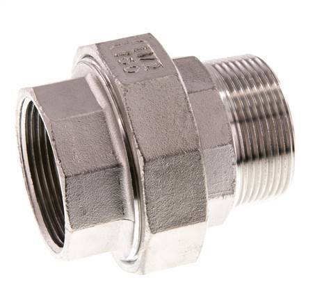 1 1/2'' NPT x 1 1/2'' NPT F/M Stainless steel Double Nipple 3-pieces with Conically sealing 16 Bar