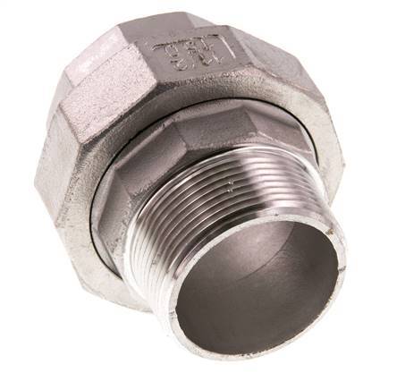 1 1/2'' NPT x 1 1/2'' NPT F/M Stainless steel Double Nipple 3-pieces with Conically sealing 16 Bar