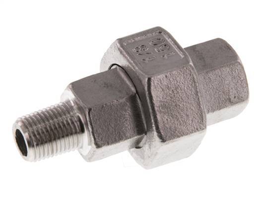 Rp 1/8'' x R 1/8'' F/M Stainless steel Double Nipple 3-pieces with Flat sealing 16 Bar