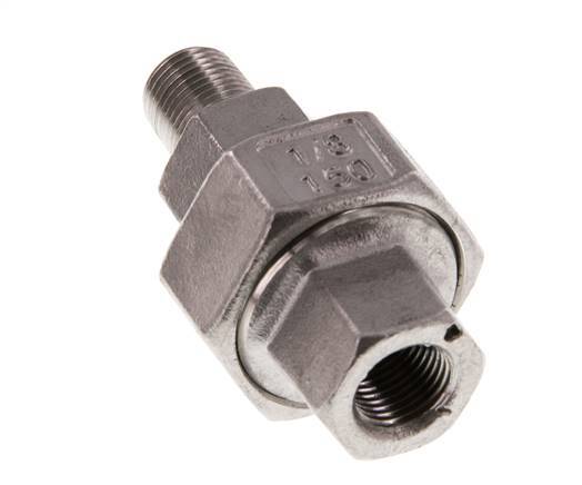 Rp 1/8'' x R 1/8'' F/M Stainless steel Double Nipple 3-pieces with Flat sealing 16 Bar