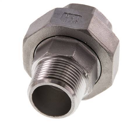 Rp 3/4'' x R 3/4'' F/M Stainless steel Double Nipple 3-pieces with Flat sealing 16 Bar