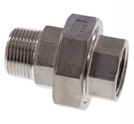 Rp 3/4'' x R 3/4'' F/M Stainless steel Double Nipple 3-pieces with Flat sealing 16 Bar