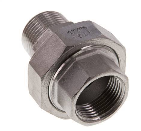 Rp 3/4'' x R 3/4'' F/M Stainless steel Double Nipple 3-pieces with Flat sealing 16 Bar