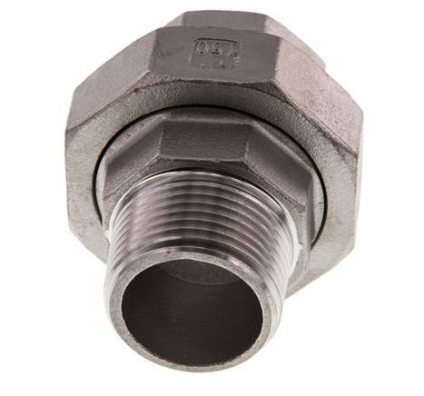Rp 1'' x R 1'' F/M Stainless steel Double Nipple 3-pieces with Flat sealing 16 Bar