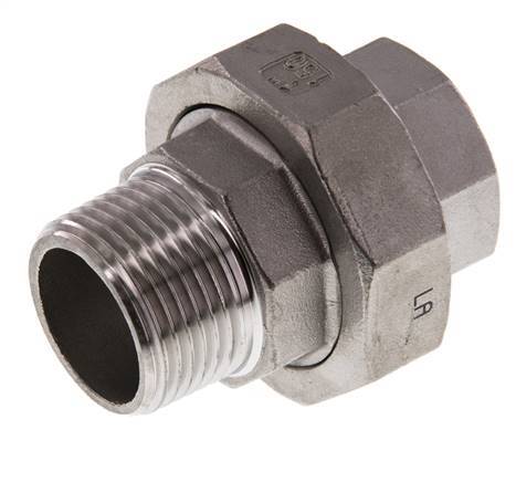 Rp 1'' x R 1'' F/M Stainless steel Double Nipple 3-pieces with Flat sealing 16 Bar
