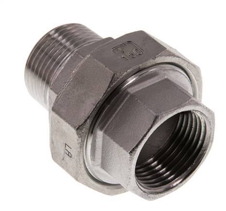 Rp 1'' x R 1'' F/M Stainless steel Double Nipple 3-pieces with Flat sealing 16 Bar