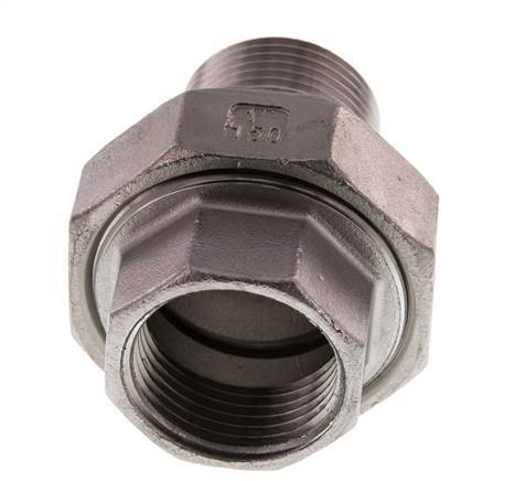 Rp 1'' x R 1'' F/M Stainless steel Double Nipple 3-pieces with Flat sealing 16 Bar
