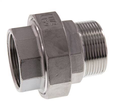 Rp 1 1/2'' x R 1 1/2'' F/M Stainless steel Double Nipple 3-pieces with Flat sealing 16 Bar