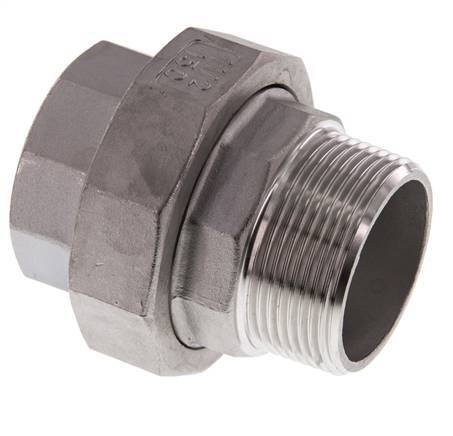 Rp 1 1/2'' x R 1 1/2'' F/M Stainless steel Double Nipple 3-pieces with Flat sealing 16 Bar
