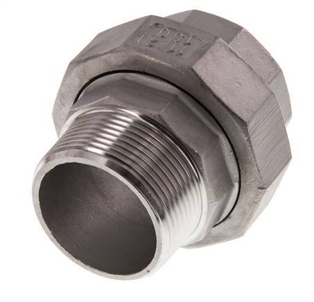 Rp 1 1/2'' x R 1 1/2'' F/M Stainless steel Double Nipple 3-pieces with Flat sealing 16 Bar