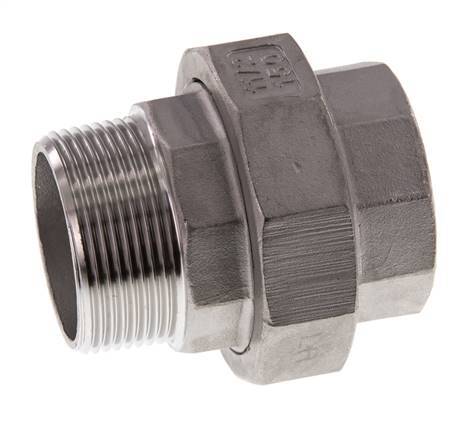Rp 1 1/2'' x R 1 1/2'' F/M Stainless steel Double Nipple 3-pieces with Flat sealing 16 Bar