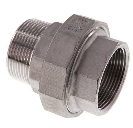 Rp 1 1/2'' x R 1 1/2'' F/M Stainless steel Double Nipple 3-pieces with Flat sealing 16 Bar