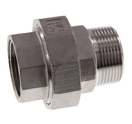 Rp 1 1/4'' x R 1 1/4'' F/M Stainless steel Double Nipple 3-pieces with Flat sealing 16 Bar