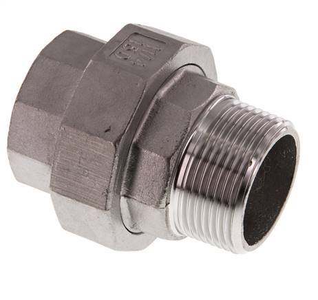Rp 1 1/4'' x R 1 1/4'' F/M Stainless steel Double Nipple 3-pieces with Flat sealing 16 Bar
