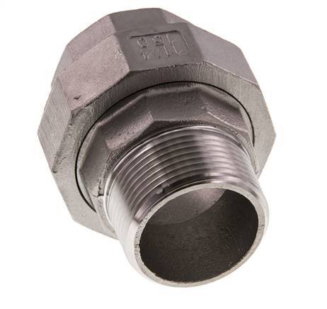 Rp 1 1/4'' x R 1 1/4'' F/M Stainless steel Double Nipple 3-pieces with Flat sealing 16 Bar