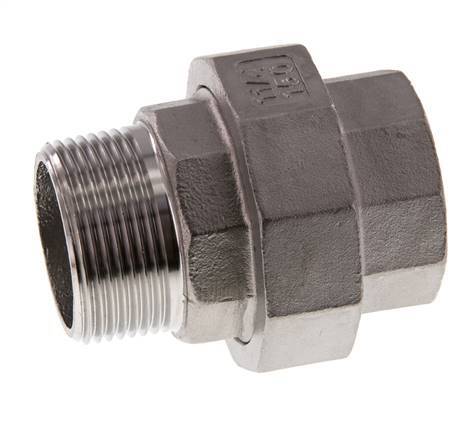 Rp 1 1/4'' x R 1 1/4'' F/M Stainless steel Double Nipple 3-pieces with Flat sealing 16 Bar