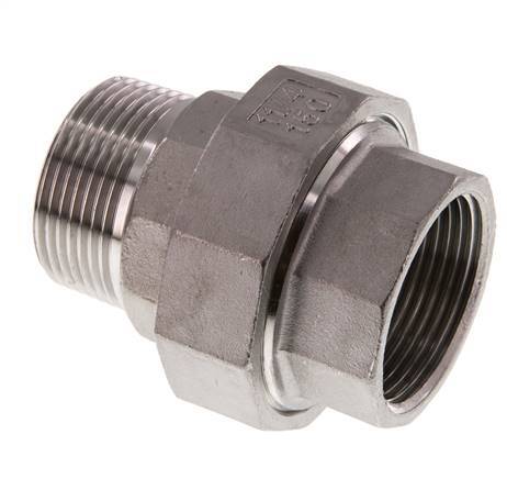 Rp 1 1/4'' x R 1 1/4'' F/M Stainless steel Double Nipple 3-pieces with Flat sealing 16 Bar