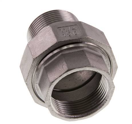 Rp 1 1/4'' x R 1 1/4'' F/M Stainless steel Double Nipple 3-pieces with Flat sealing 16 Bar