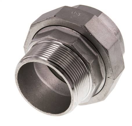 Rp 2'' x R 2'' F/M Stainless steel Double Nipple 3-pieces with Flat sealing 16 Bar