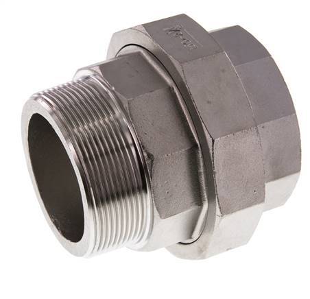 Rp 2 1/2'' x R 2 1/2'' F/M Stainless steel Double Nipple 3-pieces with Flat sealing 16 Bar