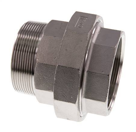 Rp 2 1/2'' x R 2 1/2'' F/M Stainless steel Double Nipple 3-pieces with Flat sealing 16 Bar