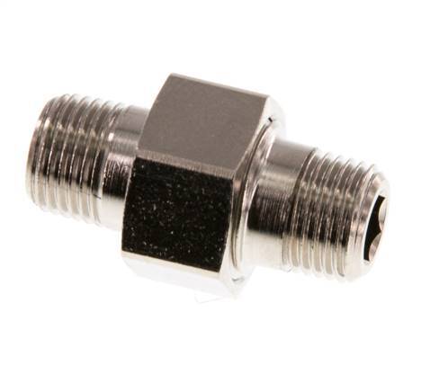 R 1/8'' Nickel plated Brass Double Nipple 3-pieces with Conically sealing 16 Bar [2 Pieces]