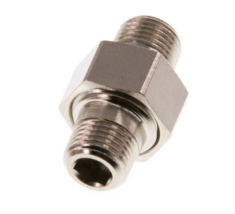 R 1/8'' Nickel plated Brass Double Nipple 3-pieces with Conically sealing 16 Bar [2 Pieces]
