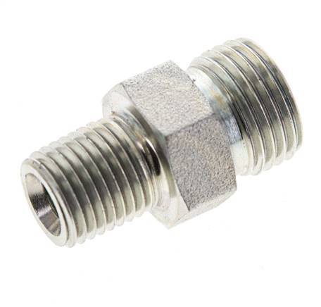 UN 11/16''-16 x 1/4'' NPT Zinc plated Steel Double Nipple ORFS 630 Bar - Hydraulic