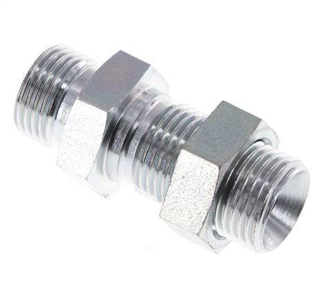 G 1/2'' Zinc plated Steel Bulkhead Double nipple 350 Bar - Hydraulic