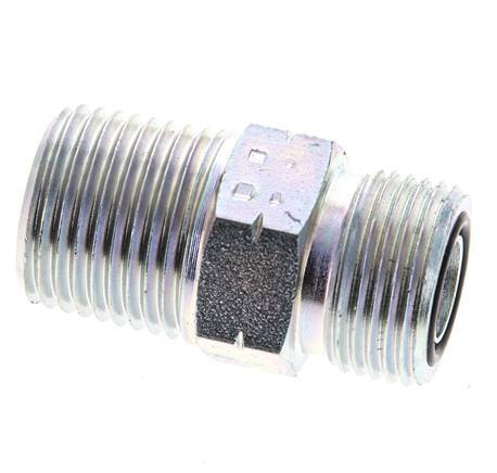 UN 13/16''-16 x 1/2'' NPT Zinc plated Steel Double Nipple ORFS 630 Bar - Hydraulic