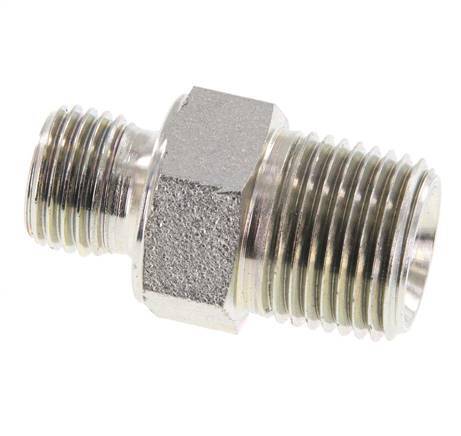 3/8'' NPT x G 1/4'' Zinc plated Steel Double Nipple 3-pieces 700 Bar - Hydraulic