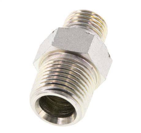 3/8'' NPT x G 1/4'' Zinc plated Steel Double Nipple 3-pieces 700 Bar - Hydraulic
