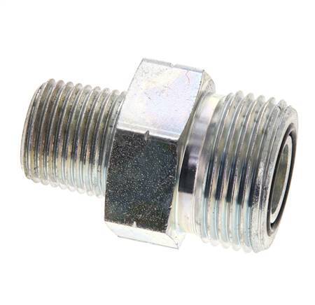UN 1-3/16''-12 x 1/2'' NPT Zinc plated Steel Double Nipple ORFS 400 Bar - Hydraulic