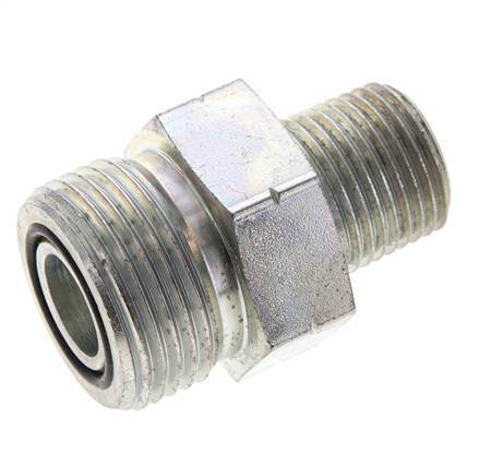UN 1-3/16''-12 x 1/2'' NPT Zinc plated Steel Double Nipple ORFS 400 Bar - Hydraulic