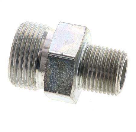 UN 1-3/16''-12 x 1/2'' NPT Zinc plated Steel Double Nipple ORFS 400 Bar - Hydraulic