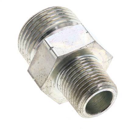 UN 1-3/16''-12 x 1/2'' NPT Zinc plated Steel Double Nipple ORFS 400 Bar - Hydraulic